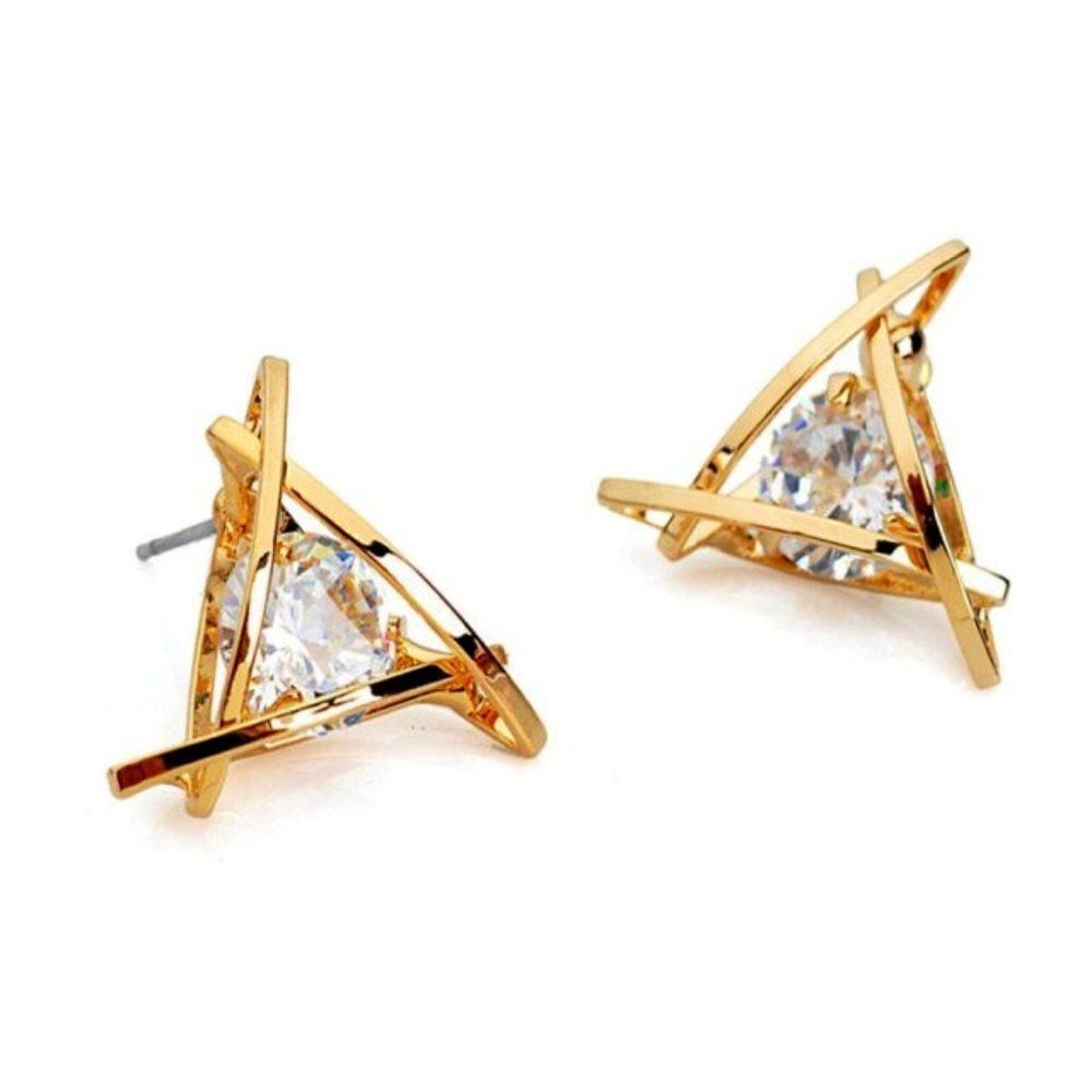 18K GOLD PLATED DIAMOND TRIANGLE GEOMETRIC STUD EARRINGS